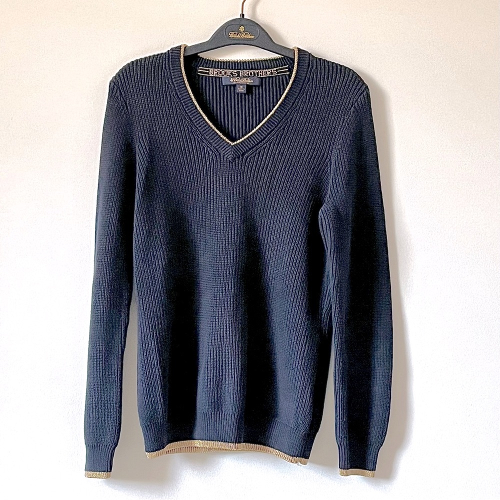 Brooks Brothers Navy Blue V Neck Sweater Medium